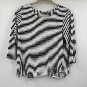 Chicos Linen Blend Striped 3/4 Sleeve Button Back‎ Top Womens Size 1 Medium